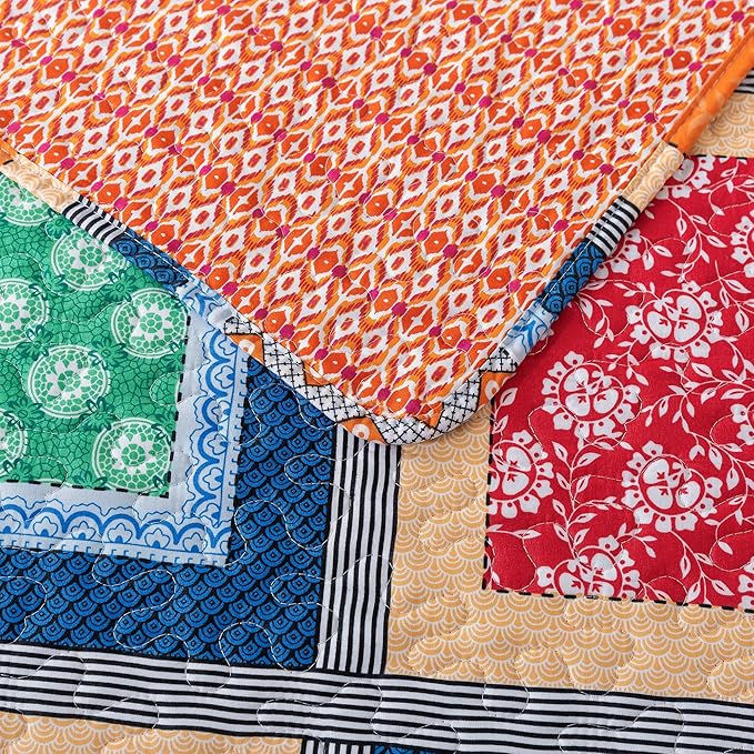 NEWLAKE Quilt Bedspread Sets - Bohemian Farmhouse Pattern Reversible Coverlet Set, King Size