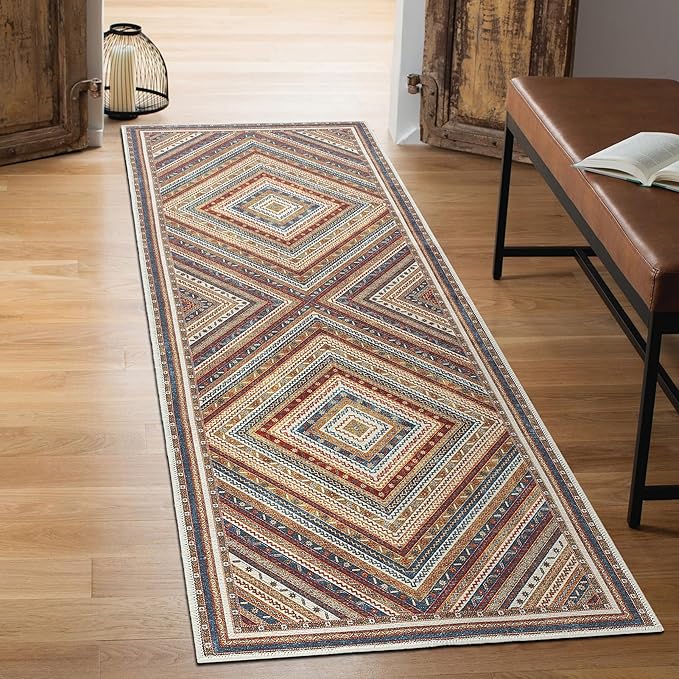 Keen Home Design 2x10 Rug - Machine Washable Runner Rug with Non-Slip Backing, Ideal for Hallway, Entryway, Kitchen, Laundry Room - Vintage, Easy Clean, Durable, Low Pile - (2'6" x 10')
