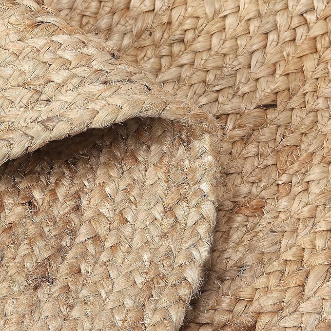 REDEARTH · Round Area Rug - 3 Feet Braided Natural Jute with Non-Skid Backing - Handwoven Boho Rug for Bedroom, Kitchen, Living Room - Farmhouse Aesthetic Home Decor - Durable Handmade Rug