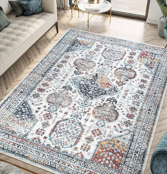 Keen Home Design 6x9 Rug - Machine Washable Area Rug with Non-Slip Backing, Ideal for Living Room, Dining Room, Bedroom - Vintage, Easy Clean, Durable, Low Pile - (6' x 9')