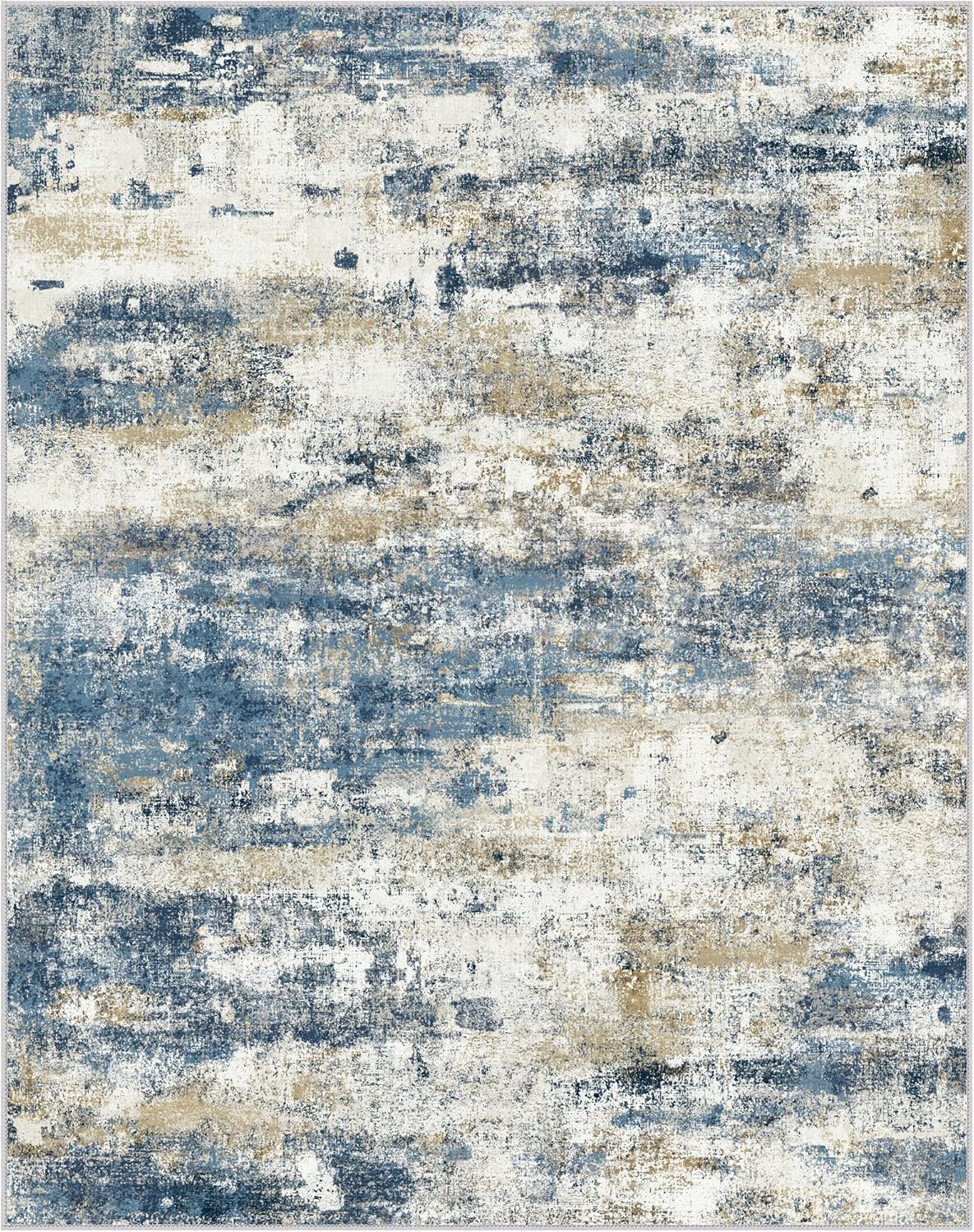 Machine Washable Rug 8x10 Area Rugs for Living Room Bedroom, Large Navy Blue Beige Abstract Area Rug Soft Throw Rugs, Low-Pile Floor Carpet with Non Slip Rubber Backing