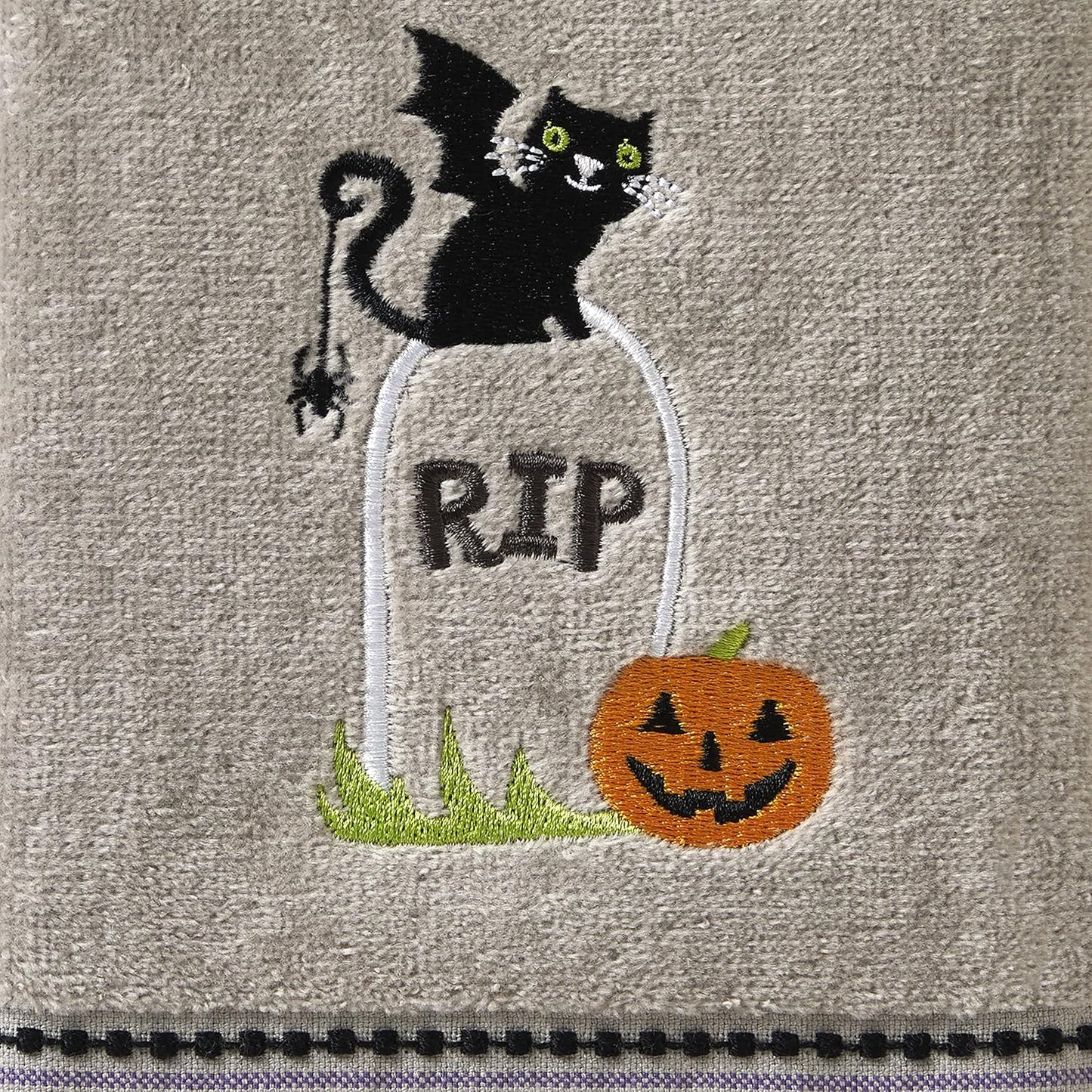 SKL Home Halloween Graveyard Cat Hand Towel Set for Bath/Kitchen/Bar & Gift, 2 Count