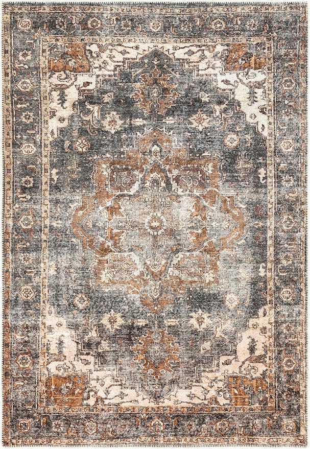 Keen Home Design 4x6 Rug - Machine Washable Area Rug with Non-Slip Backing, Ideal for Living Room, Dining Room, Bedroom - Vintage, Easy Clean, Durable, Low Pile Rug - (4' x 6')