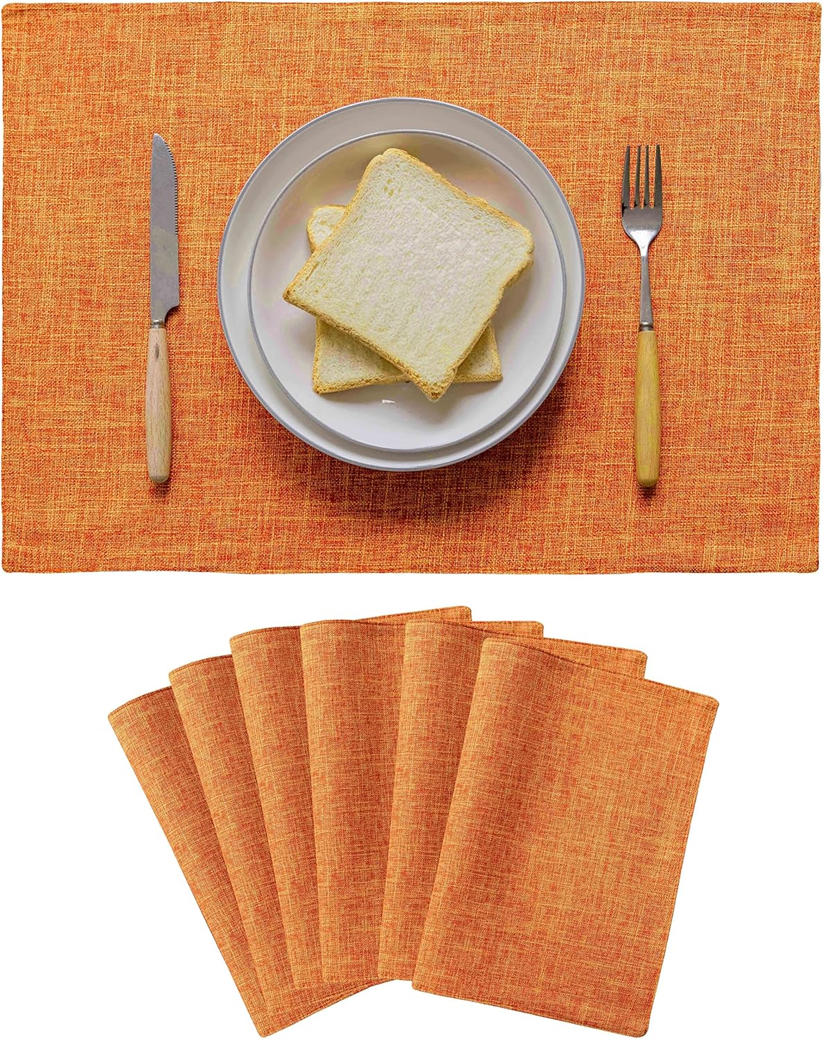 Home Brilliant Cloth Placemats Set of 6 Heat Resistant Dining Table Place Mats for Kitchen Table Fall Party Decorations Decor, 13 x 19 inches, Orange