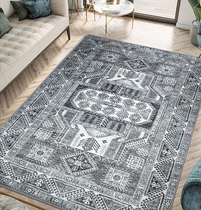 Keen Home Design 6x9 Rug - Machine Washable Area Rug with Non-Slip Backing, Ideal for Living Room, Dining Room, Bedroom - Vintage, Easy Clean, Durable, Low Pile - (6' x 9')