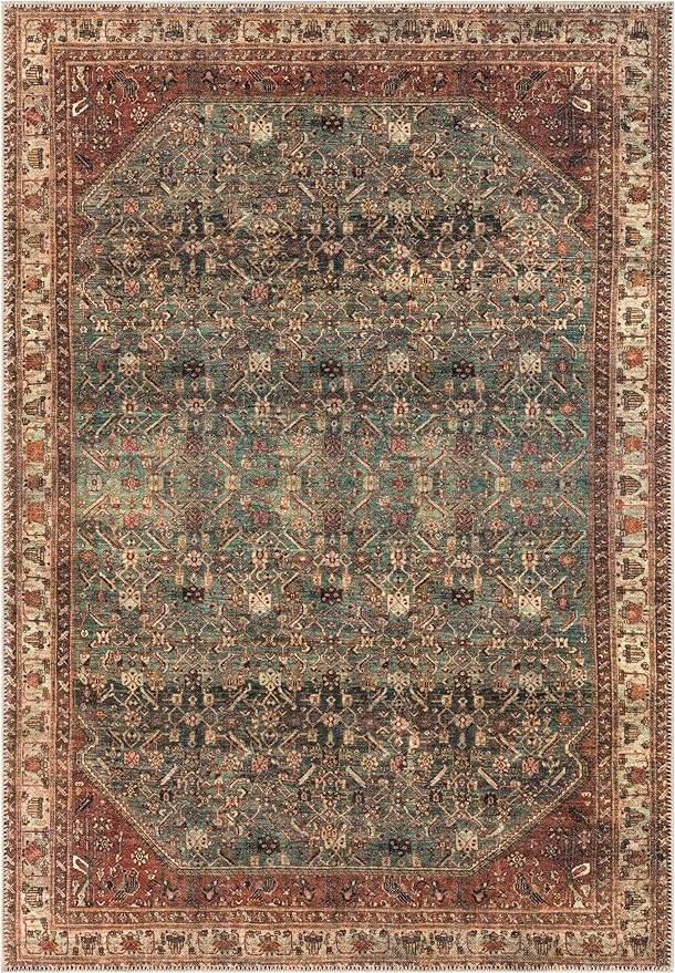 Keen Home Design 5x7 Rug - Machine Washable Area Rug with Non-Slip Backing, Ideal for Living Room, Dining Room, Bedroom - Vintage, Easy Clean, Durable, Low Pile Rug - (5' x 7')