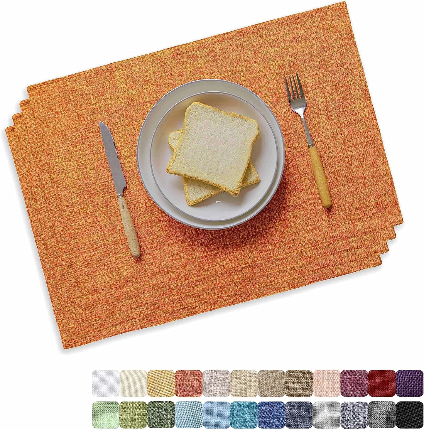 Home Brilliant Cloth Placemats Set of 4 Heat Resistant Fall Dining Table Place Mats for Kitchen Table Dinner Party Decorations, 13 x 19 inches, Orange