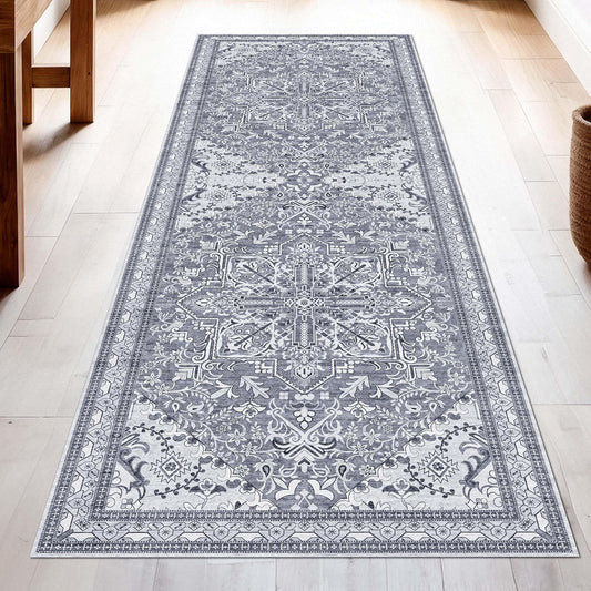 Washable Runner Rug 2x6 | Non Slip Rug Runners for Hallways, Entryways, Kitchens, Bathrooms, Bedrooms | Ultra-Soft Flannel Carpet Runners with Rubber Backing (Frosted Graphite, 2x6)