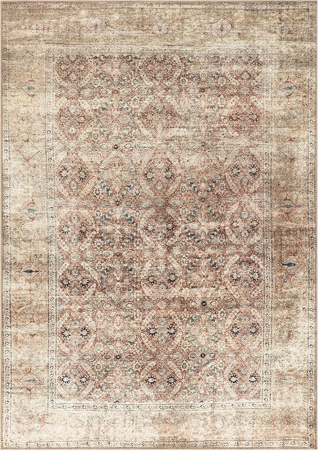 Keen Home Design 5x7 Rug - Machine Washable Area Rug with Non-Slip Backing, Ideal for Living Room, Dining Room, Bedroom - Vintage, Easy Clean, Durable, Low Pile - (5' x 7')