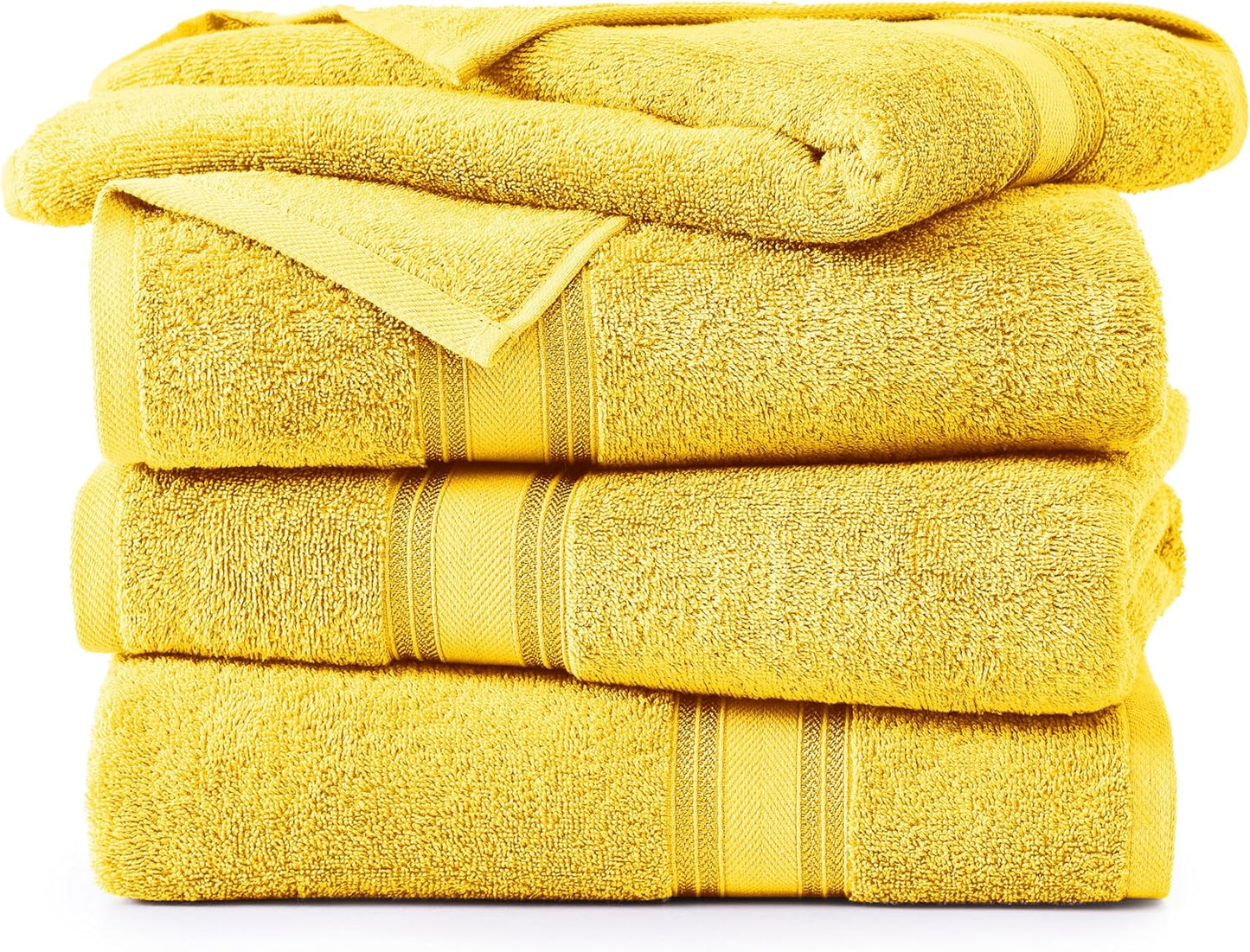 LANE LINEN 100% Cotton Bath Towels Pack of 4 (30"x60") - Zero Twist, Mercerized Cotton Bathroom Towel Set - Quick Dry, Extra Soft & Absorbent Yellow Bath Towels - Suitable for All Skin Types - Mimosa