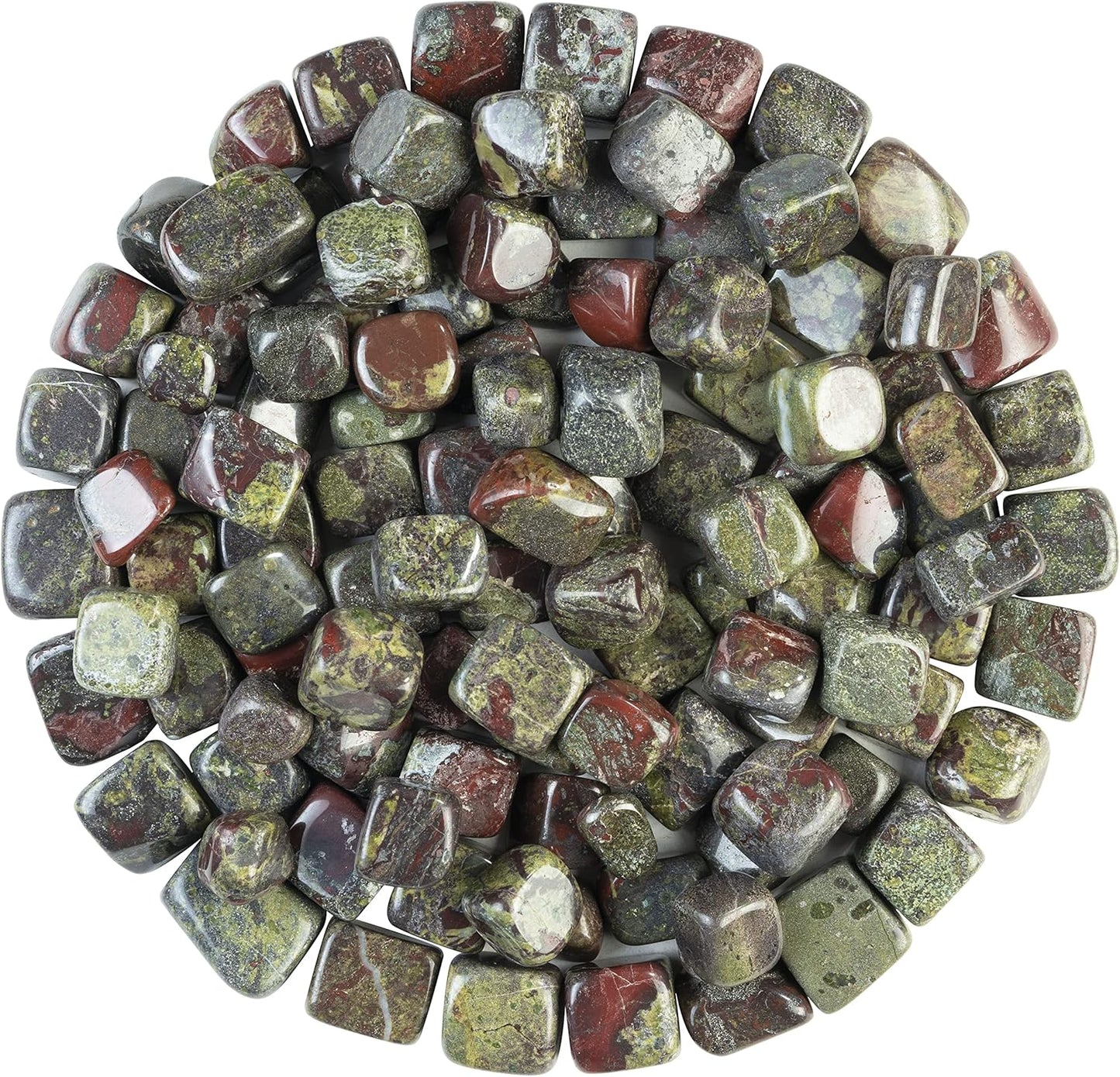 Crocon 1lb Dragon Bloodstone Tumbled Stones and Crystals Bulk, Polished Stones - Rock Collection - vase Filler tumbles Crystals Healing Reiki - Gemstone Gifts, Good Luck, Fountain tumbles Size 20 mm
