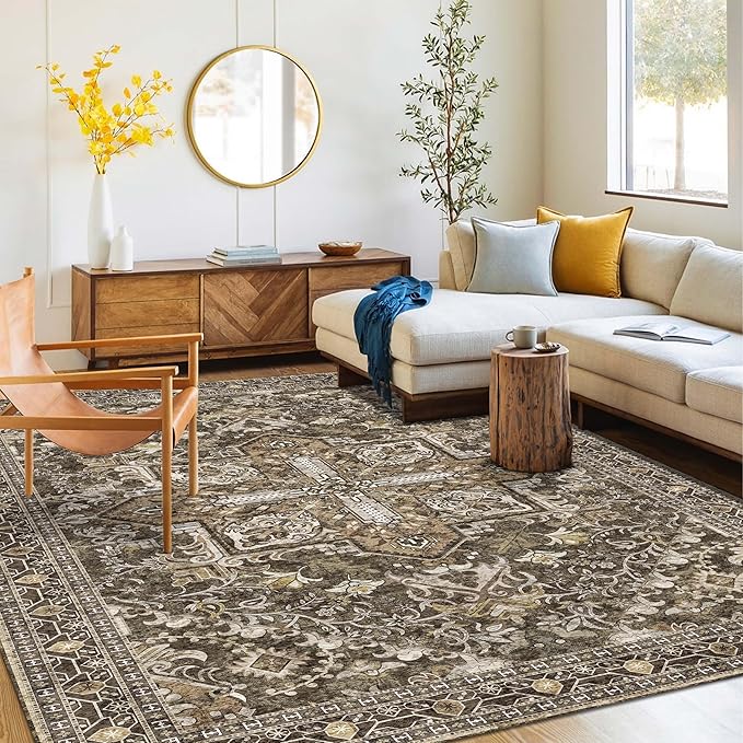 Washable Area Rug 5x8 | Non Slip Area Rug for Living Room, Bedrooms, Dining Room | Ultra-Soft Flannel Carpet Area with Rubber Backing (Moss, 5x8)