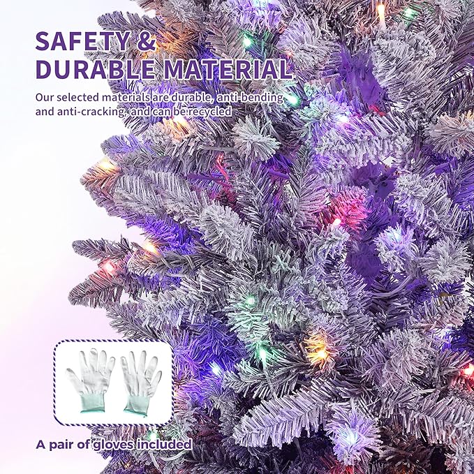 GarveeHome 6ft Snow Flocked Pencil Christmas Tree, Slim Artificial Christmas Tree with Sturdy Metal Stand, Skinny Xmas Tree Holiday Decoration for Home, Office, Purple Gradient