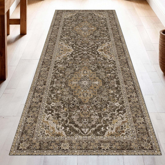 Washable Runner Rug 2x6 | Non Slip Rug Runners for Hallways, Entryways, Kitchens, Bathrooms, Bedrooms | Ultra-Soft Flannel Carpet Runners with Rubber Backing (Dark Sage, 2x6)