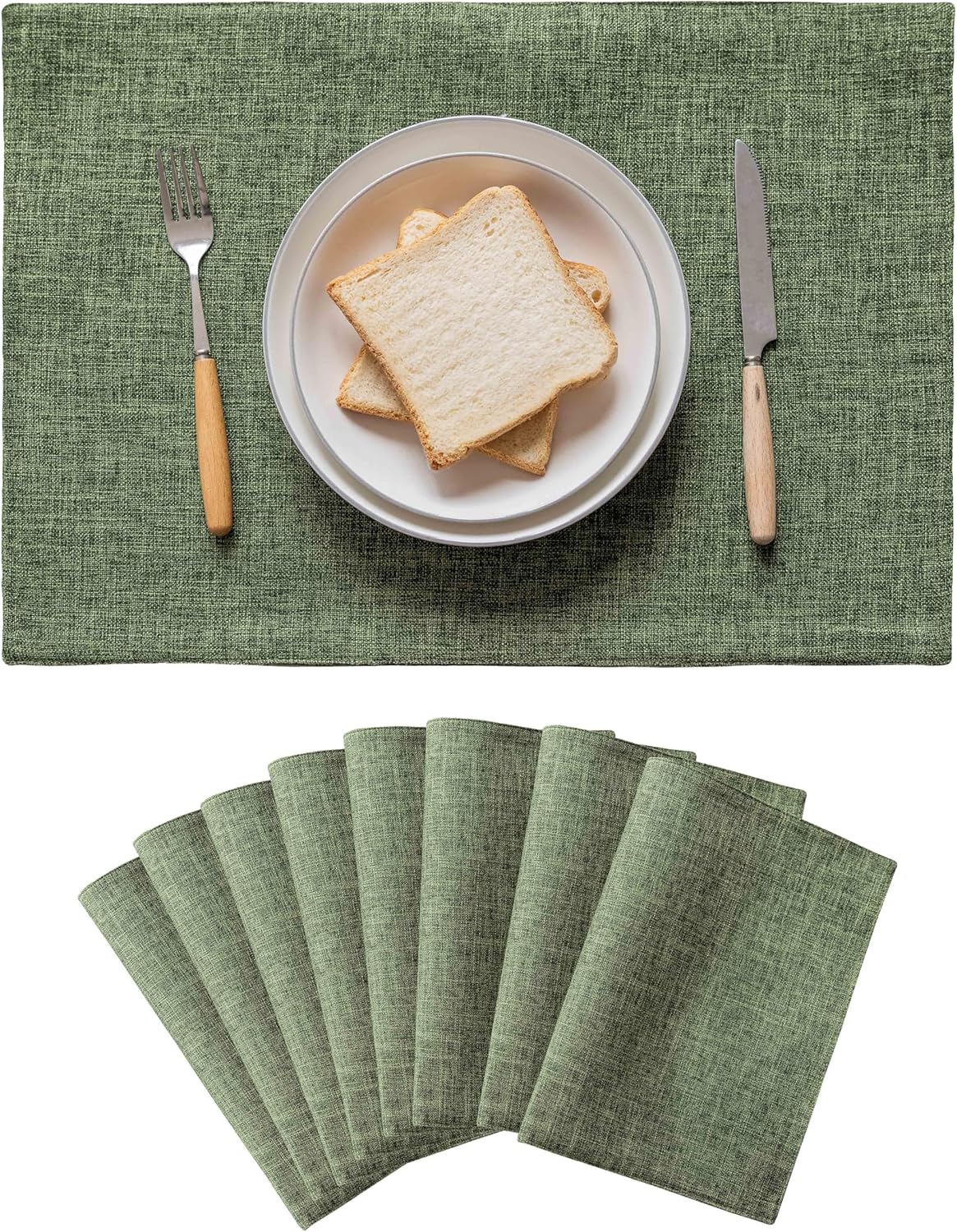 Home Brilliant Linen Cloth Placemats Set of 8 Heat Resistant Dining Table Place Mats Table Mat Kitchen for Wedding Holiday Parties Decor, Green