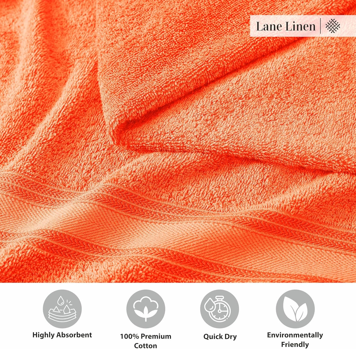 Lane Linen 100% Cotton 4 Pack Bath Towels (28"x54") - Zero Twist, Mercerized Cotton Towel Sets for Bathroom - Quick Dry, Soft & Absorbent Large Bath Towel Set - Salon, Spa & Hotel Quality - Tiger Lily