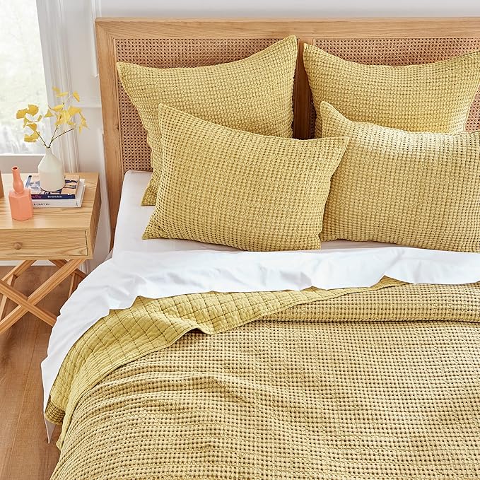 Levtex Home Mills Waffle Twin Quilt Set - Ochre Cotton, 1 Sham, 1 Quilt (68 x 86in.)