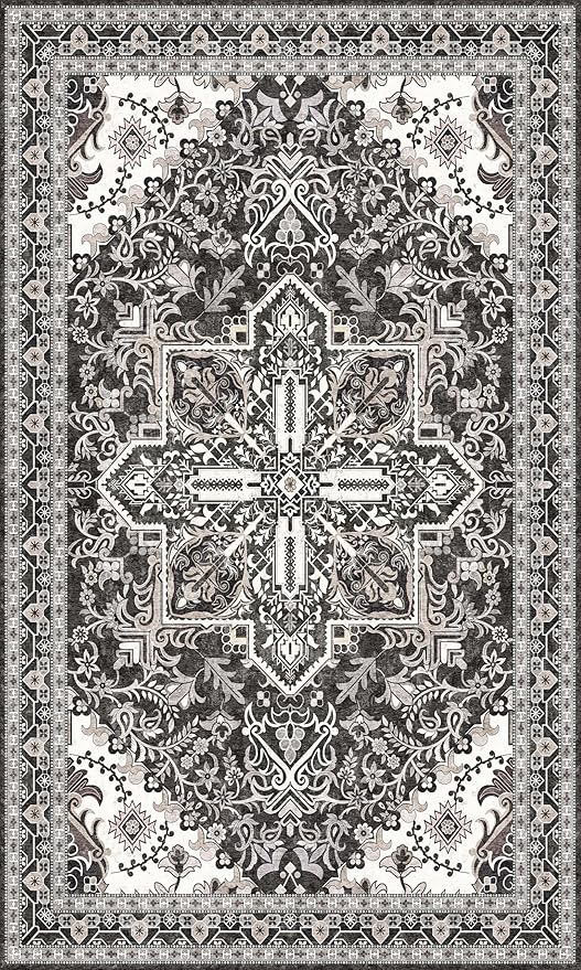 Washable Entryway Rug 3x5 | Non Slip Rug Runners for Hallways, Entryways, Kitchens, Bathrooms, Bedrooms | Ultra-Soft Flannel Carpet Kitchen Rug with Rubber Backing (Charcoal, 3x5)