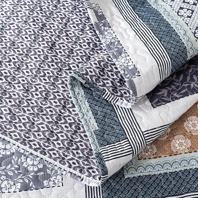 NEWLAKE Quilt Bedspread Sets - Bohemian Farmhouse Pattern Reversible Coverlet Set, Queen Size