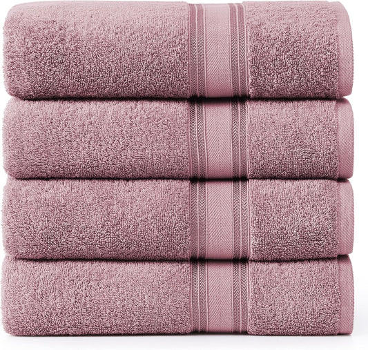 LANE LINEN 100% Cotton Large Bath Towels Set of 4 (30"x60") - Zero Twist, Mercerized Cotton Bathroom Towel 4 Pack - Quick Dry, Soft & Absorbent Large Towels Set - Oeko Tex Certified - Wishful Mauve