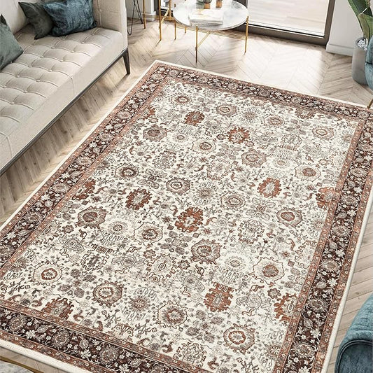 Keen Home Design 8x10 Rug - Machine Washable Area Rug with Non-Slip Backing, Ideal for Living Room, Dining Room, Bedroom - Vintage, Easy Clean, Durable, Low Pile - (8' x 10')