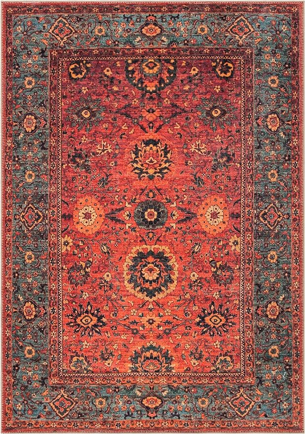 Keen Home Design 4x6 Rug - Machine Washable Area Rug with Non-Slip Backing, Ideal for Living Room, Dining Room, Bedroom - Vintage, Easy Clean, Durable, Low Pile Rug - (4' x 6')