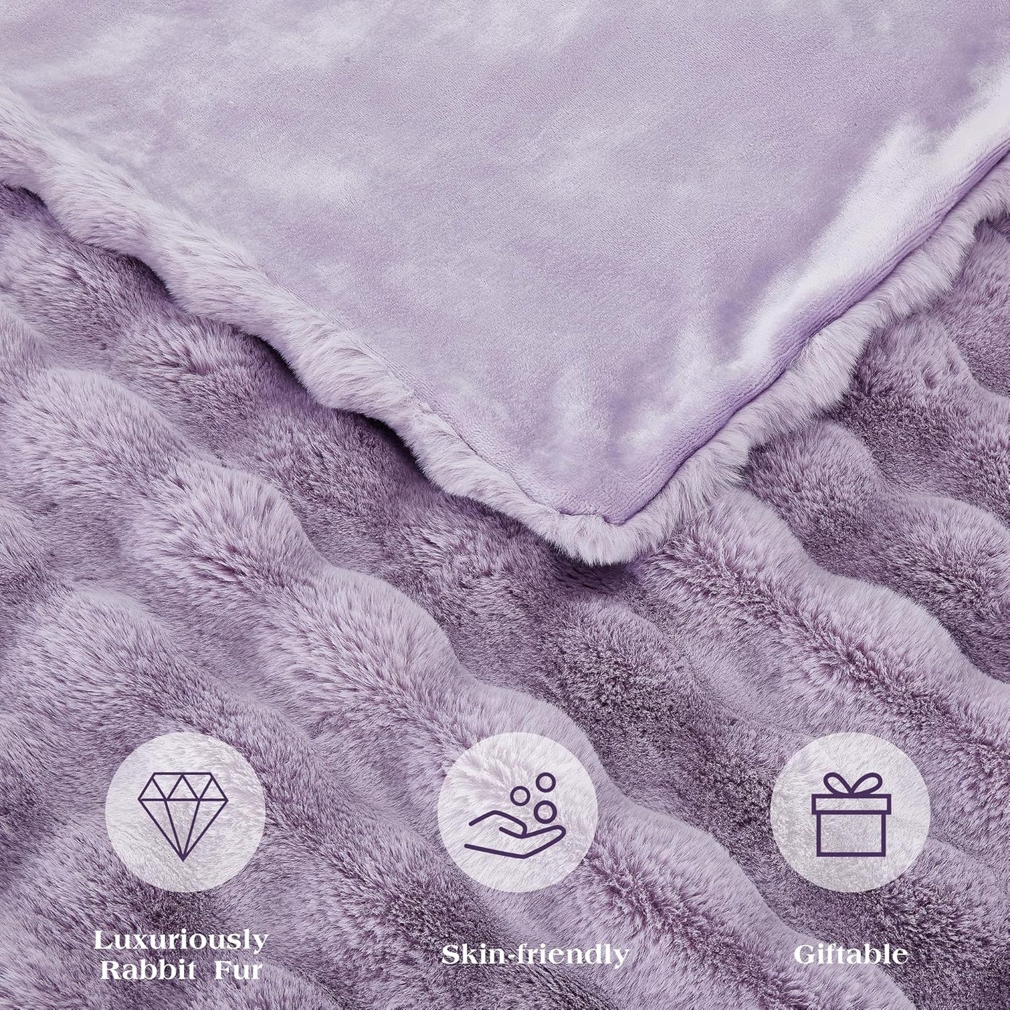 JONIYEAR Soft Fluffy Oversized Bubble Faux Rabbit Fur Throw Blanket 60" x 70", Reversible Solid Thick Warm Fuzzy Blanket for Winter, Luxury Cozy Shaggy Furry Blankets for Bed, Twin Size, Lilac Purple