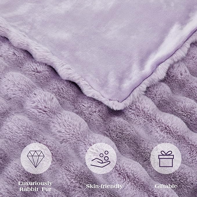 JONIYEAR Soft Fuzzy Bubble Faux Rabbit Fur Throw Blanket 50" x 60", Double Sided Aesthetic Warm Fluffy Blanket for Winter,Luxury Cozy Puffy Shaggy Plush Furry Blankets for Couch Sofa Bed, Lilac Purple