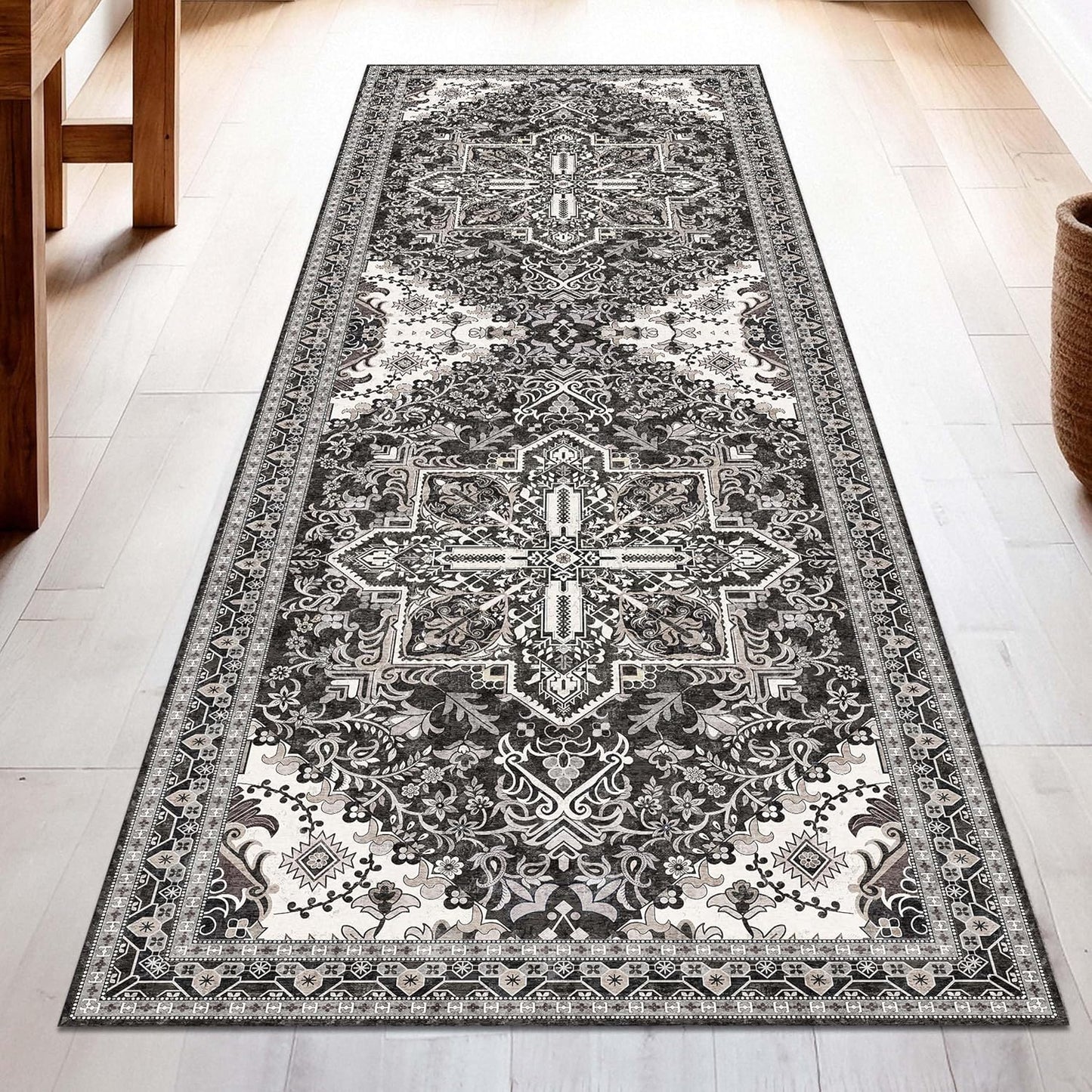 Washable Runner Rug 2.5x8 | Non Slip Rug Runners for Hallways, Entryways, Kitchens, Bathrooms, Bedrooms | Ultra-Soft Flannel Carpet Runners with Rubber Backing (Charcoal, 2.5x8)