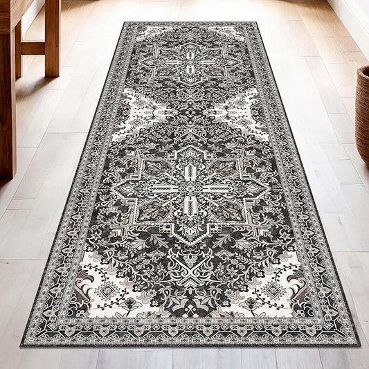 Washable Runner Rug 2x6 | Non Slip Rug Runners for Hallways, Entryways, Kitchens, Bathrooms, Bedrooms | Ultra-Soft Flannel Carpet Runners with Rubber Backing (Charcoal, 2x6)