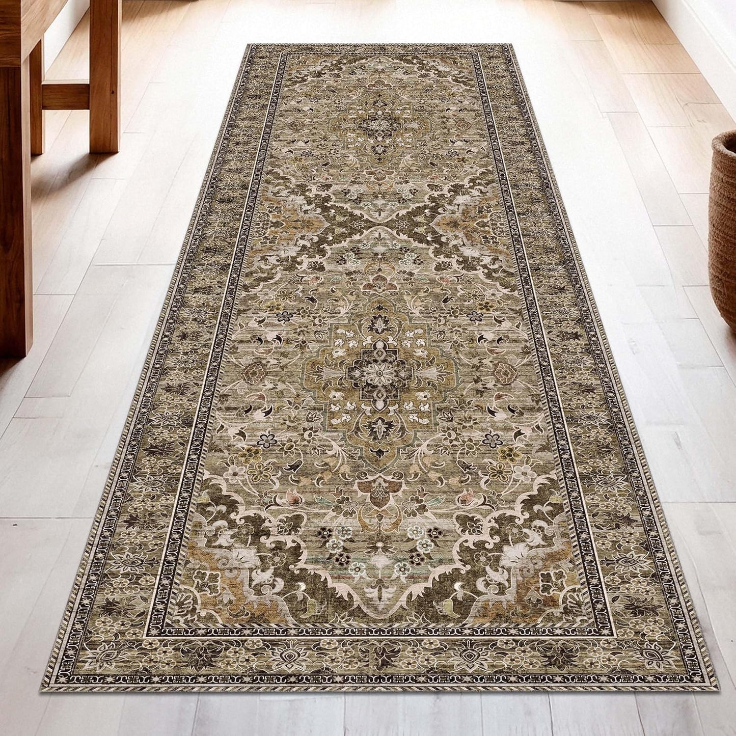 Washable Runner Rug 2x6 | Non Slip Rug Runners for Hallways, Entryways, Kitchens, Bathrooms, Bedrooms | Ultra-Soft Flannel Carpet Runners with Rubber Backing (Sage Grey Brown, 2x6)