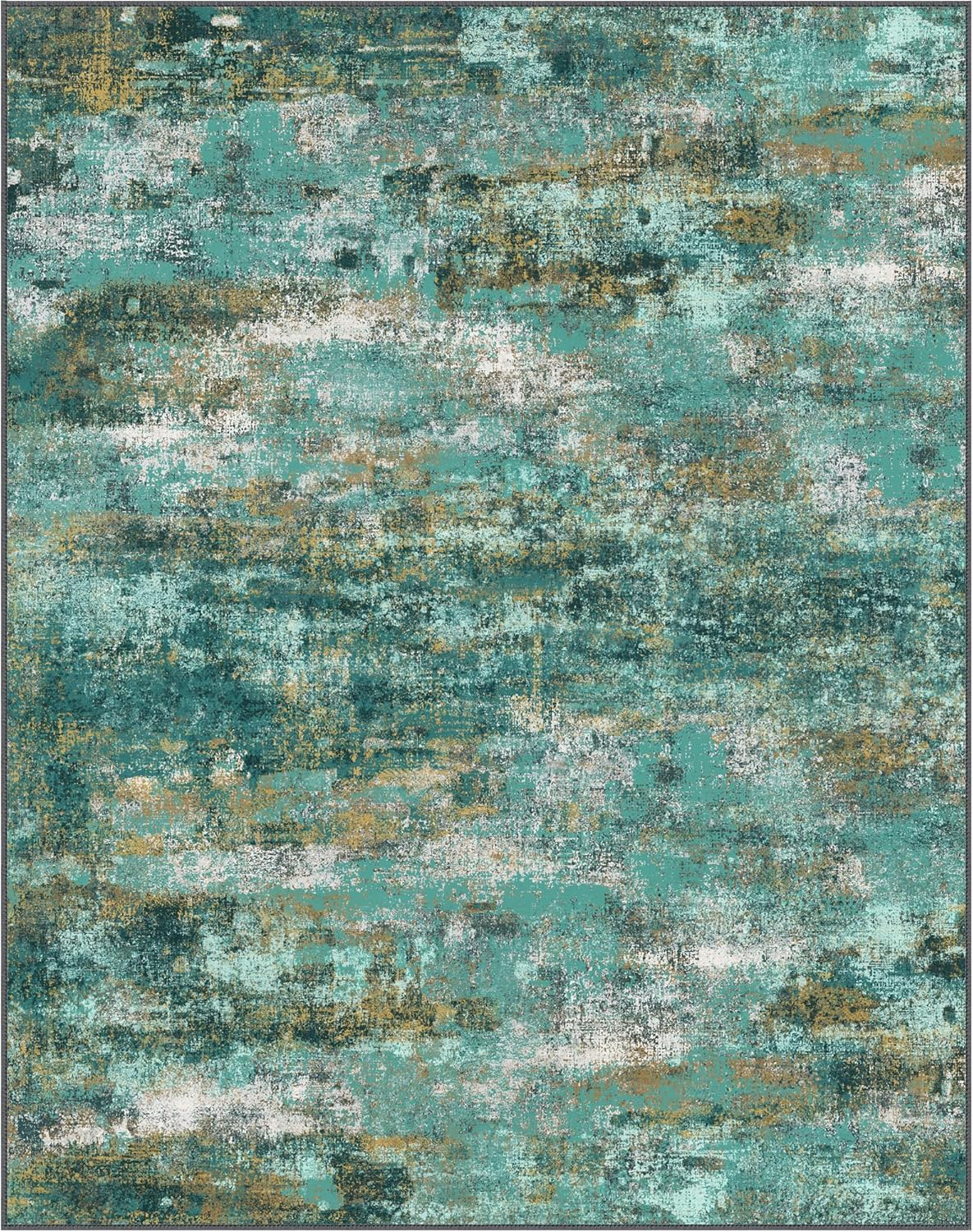 Machine Washable Rug 9x12 Area Rugs for Living Room Bedroom, Large Turquoise Abstract Area Rug Soft Throw Rugs, Low-Pile Floor Carpet with Non Slip Rubber Backing