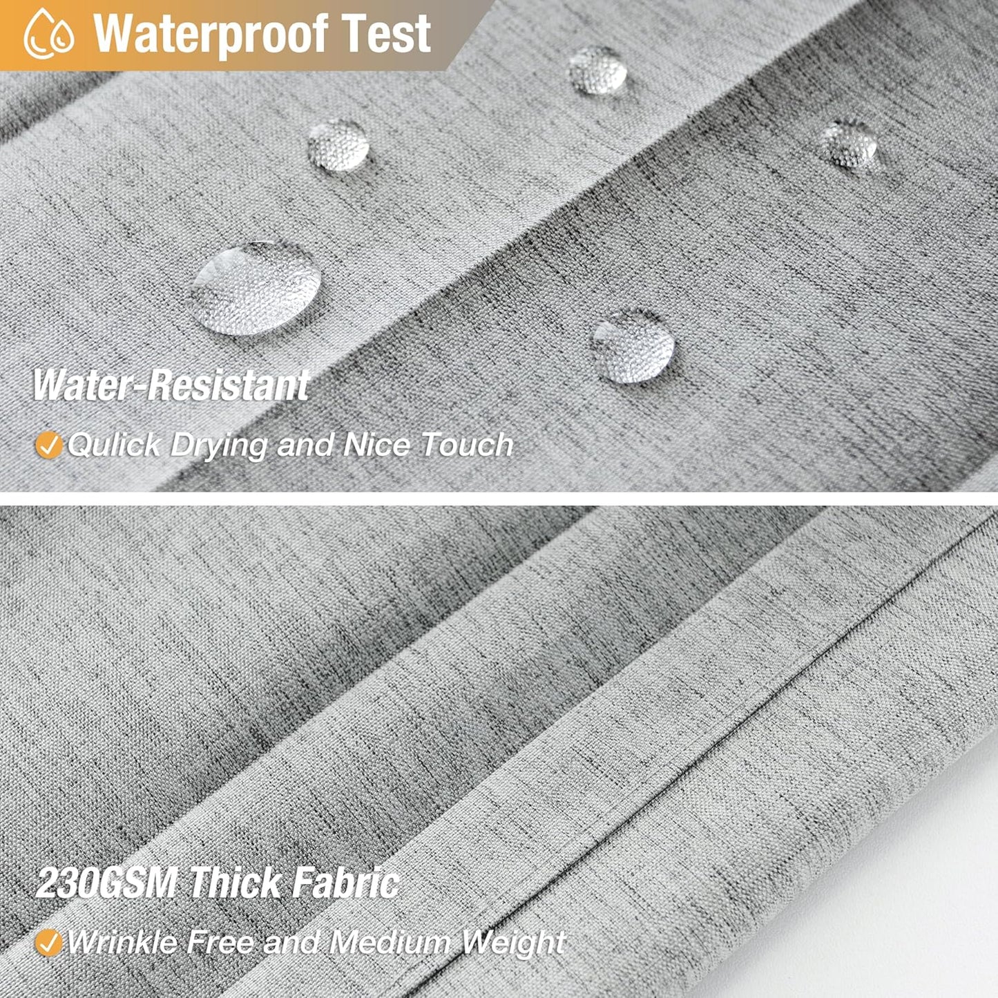 Jubilantex Folding Linen Shower Curtain for Bathroom Grey Waterproof Shower Curtain 1 Panel with 14 Metal Grommets and 1 Tie Back for Hotel,70"x70"