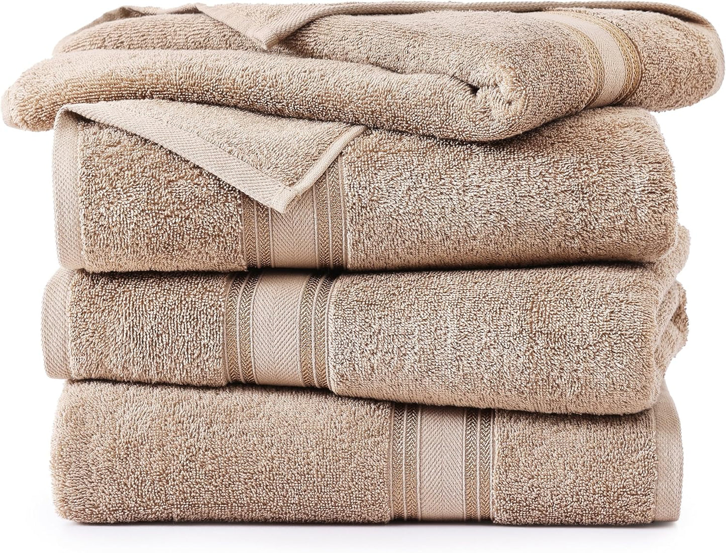 LANE LINEN 100% Cotton Bath Towels Set of 4 (28"x54") - Zero Twist, Cotton Bathroom Towel Sets - Quick Dry, Highly Soft & Absorbent Large Shower Towels for Bathroom - Sustainabaly Produced - Taupe