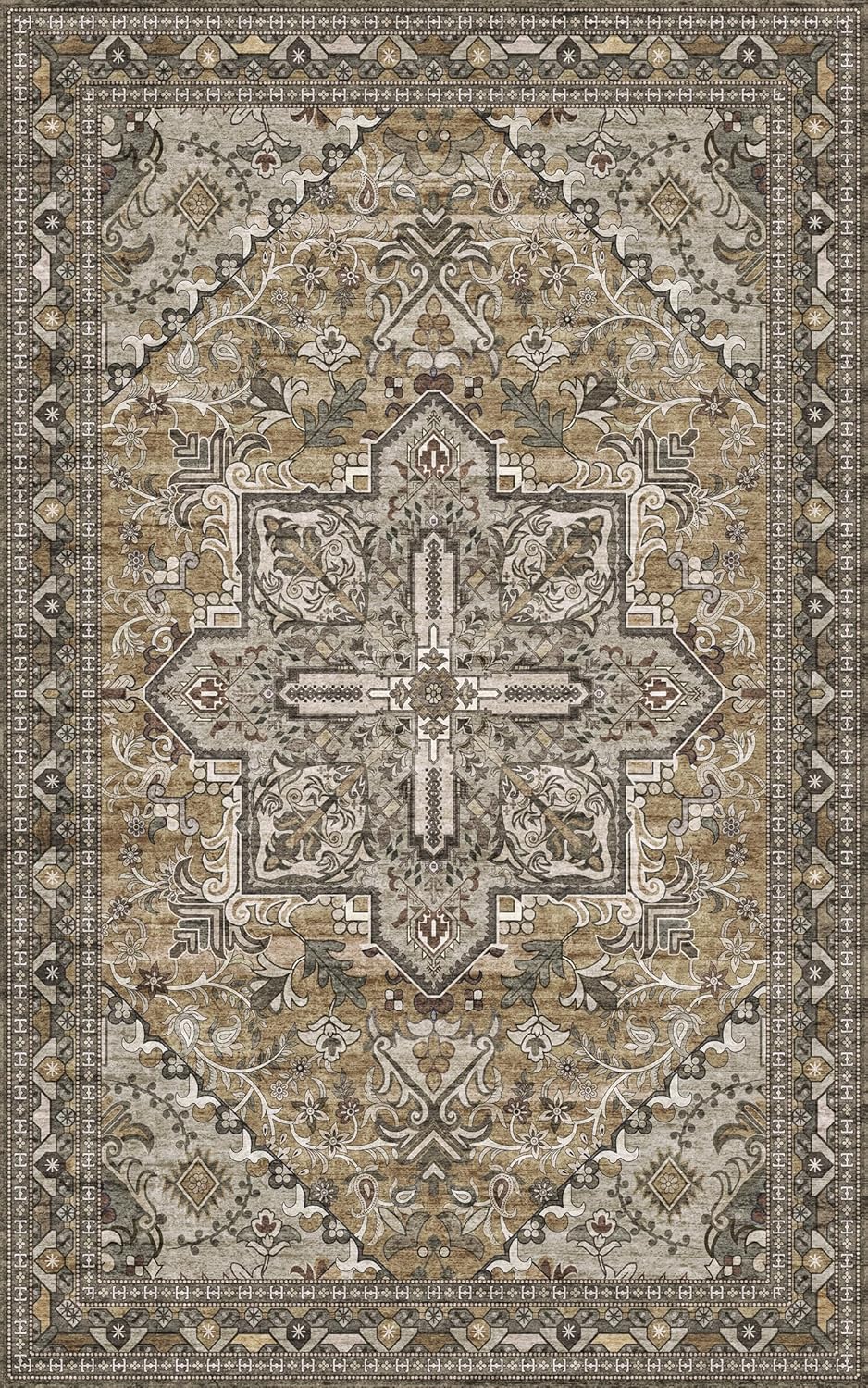 Washable Area Rug 5x8 | Non Slip Area Rug for Living Room, Bedrooms, Dining Room | Ultra-Soft Flannel Carpet Area with Rubber Backing (Moss, 5x8)