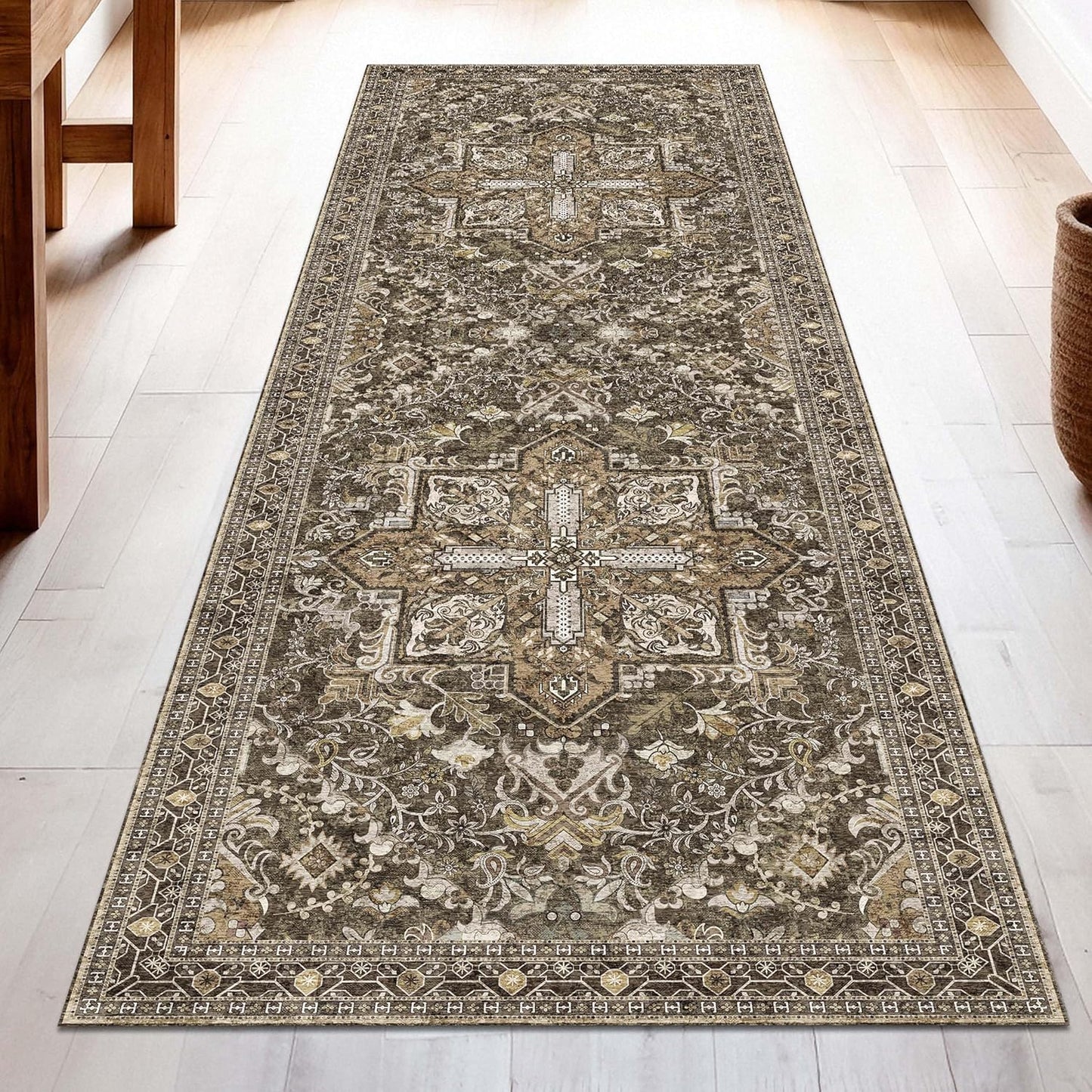 Washable Runner Rug 2x6 | Non Slip Rug Runners for Hallways, Entryways, Kitchens, Bathrooms, Bedrooms | Ultra-Soft Flannel Carpet Runners with Rubber Backing (Moss, 2x6)