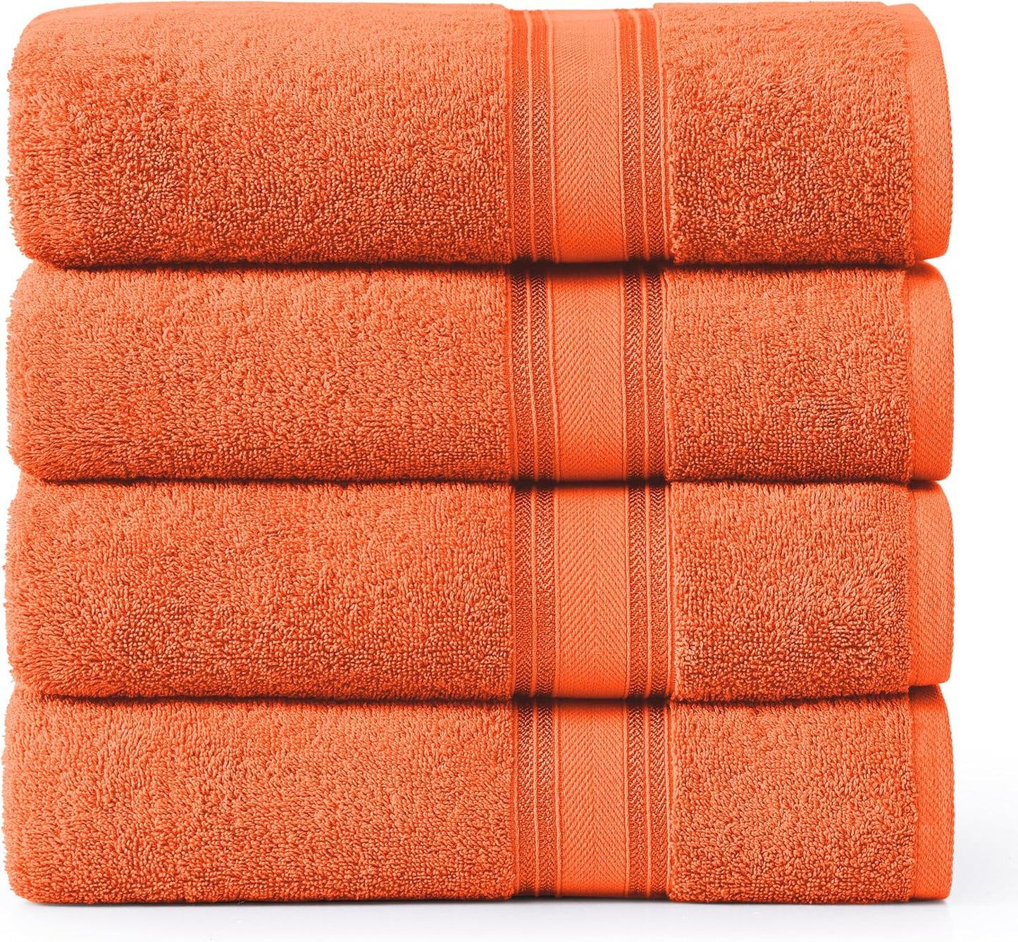 Lane Linen 100% Cotton 4 Pack Bath Towels (30"x60") - Zero Twist, Mercerized Cotton Towels Set for Bathroom - Quick Dry, Soft & Absorbent Large Bath Towel Set - Salon, Spa & Hotel Quality - Tiger Lily