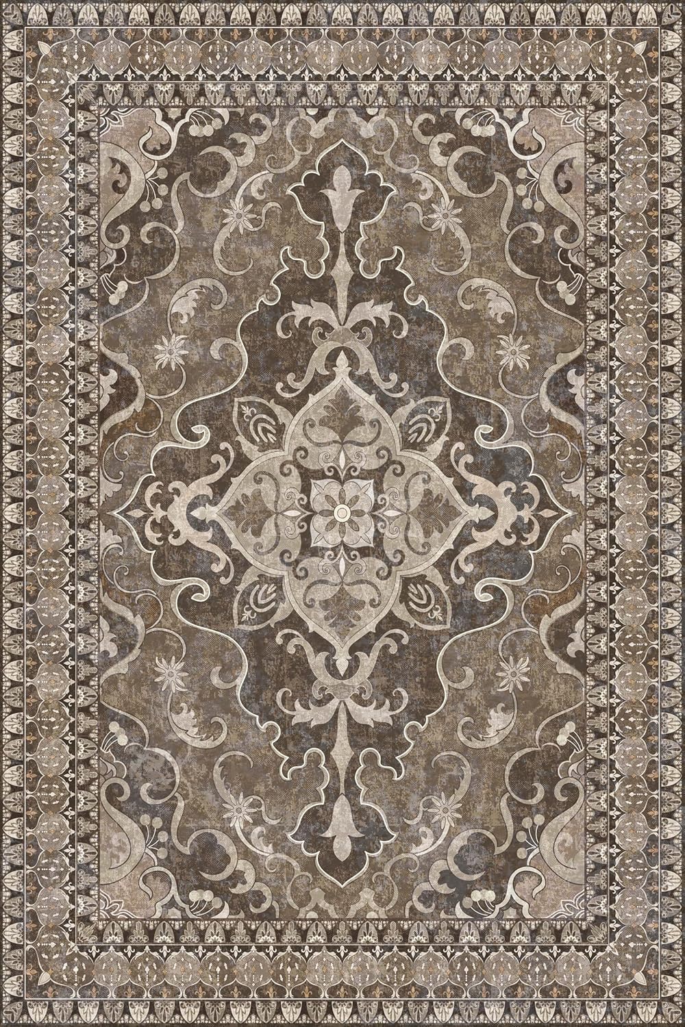 Washable Area Rug 4x6 | Non Slip Area Rug for Living Room, Bedrooms, Dining Room | Ultra-Soft Flannel Carpet Area with Rubber Backing (Dark Sage, 4x6)