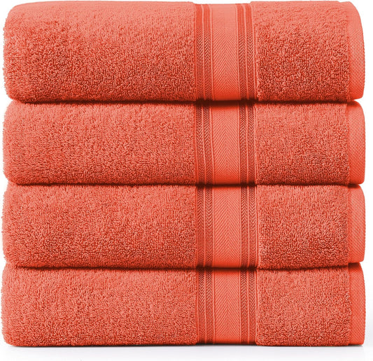 LANE LINEN 100% Cotton Zero Twist, Bath Towels (30"x60") - 4 Pieces - Large Towels for Bathroom - Quick Drying, Soft & Absorbent Large Shower Towel Set - Used in Gym, Hotel, Spa, Home - Living Coral