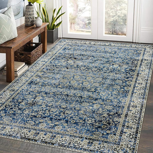Blue Boho Front Door Mat for Indoor Entrance Washable Non Slip Cute Vintage Floral Aesthetic Area Rugs for Entryway Entry 4x6