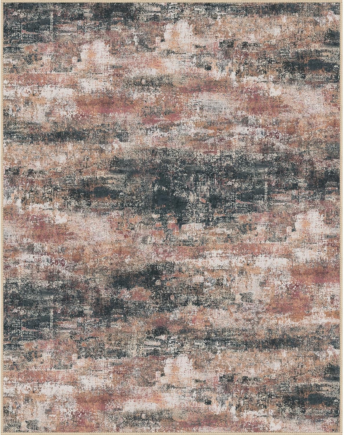 Area Rugs 6x9 for Living Room Bedroom, Modern Abstract Machine Washable Rug, Large Soft Low Pile Floor Cover with Non Slip Backing for Dining Room, Rose Rust