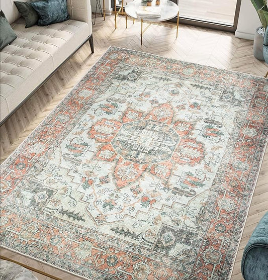 Keen Home Design 9x12 Rug - Machine Washable Area Rug with Non-Slip Backing, Ideal for Living Room, Dining Room, Bedroom - Vintage, Easy Clean, Durable, Low Pile - (9' x 12')