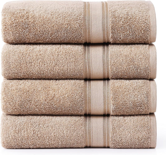 LANE LINEN 100% Cotton Bath Towels Set of 4 (28"x54") - Zero Twist, Cotton Bathroom Towel Sets - Quick Dry, Highly Soft & Absorbent Large Shower Towels for Bathroom - Sustainabaly Produced - Taupe