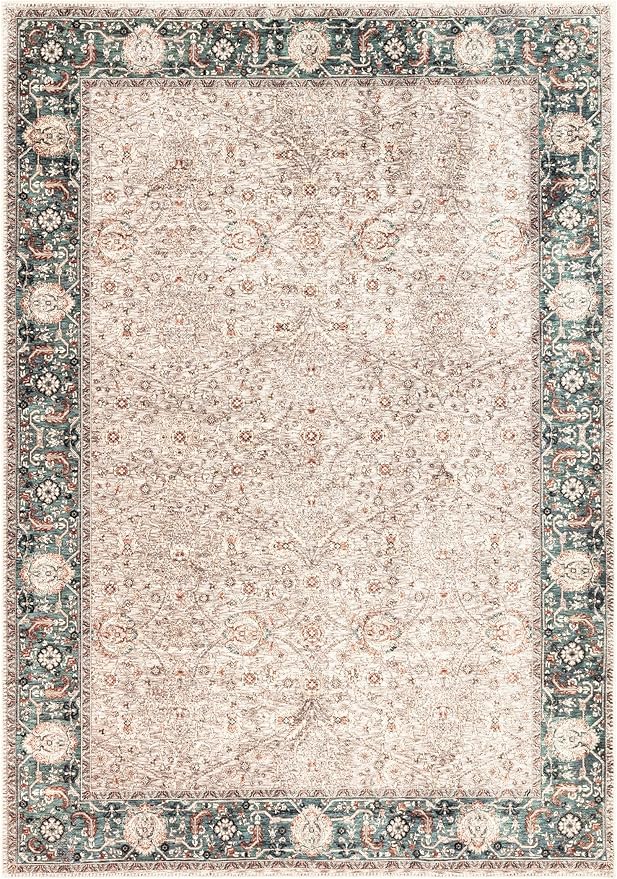 Keen Home Design 5x7 Rug - Machine Washable Area Rug with Non-Slip Backing, Ideal for Living Room, Dining Room, Bedroom - Vintage, Easy Clean, Durable, Low Pile - (5' x 7')