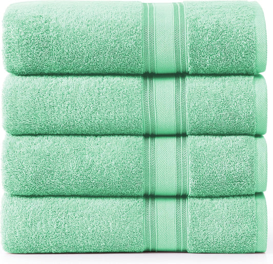 LANE LINEN 100% Cotton Bath Towels Set of 4 (28"x54") - Zero Twist, Mercerized Cotton Bathroom Towel Set - Quick Dry, Soft & Absorbent Large Bath Towels - Holds Well After Multiple Washes - Aqua Sky