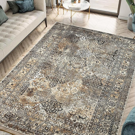 Keen Home Design 9x12 Rug - Machine Washable Area Rug with Non-Slip Backing, Ideal for Living Room, Dining Room, Bedroom - Vintage, Easy Clean, Durable, Low Pile Rug - (9' x 12')