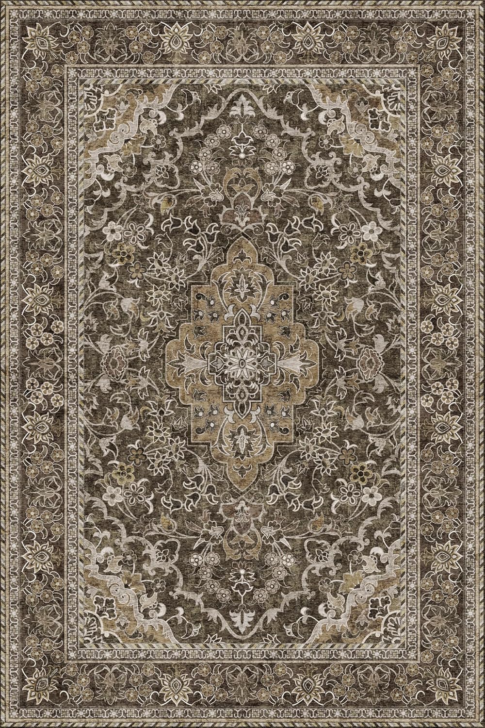 Washable Area Rug 6x9 | Non Slip Area Rug for Living Room, Bedrooms, Dining Room | Ultra-Soft Flannel Carpet Area with Rubber Backing (Dark Sage, 6x9)