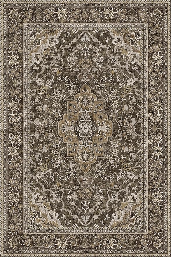 Washable Area Rug 6x9 | Non Slip Area Rug for Living Room, Bedrooms, Dining Room | Ultra-Soft Flannel Carpet Area with Rubber Backing (Dark Sage, 6x9)