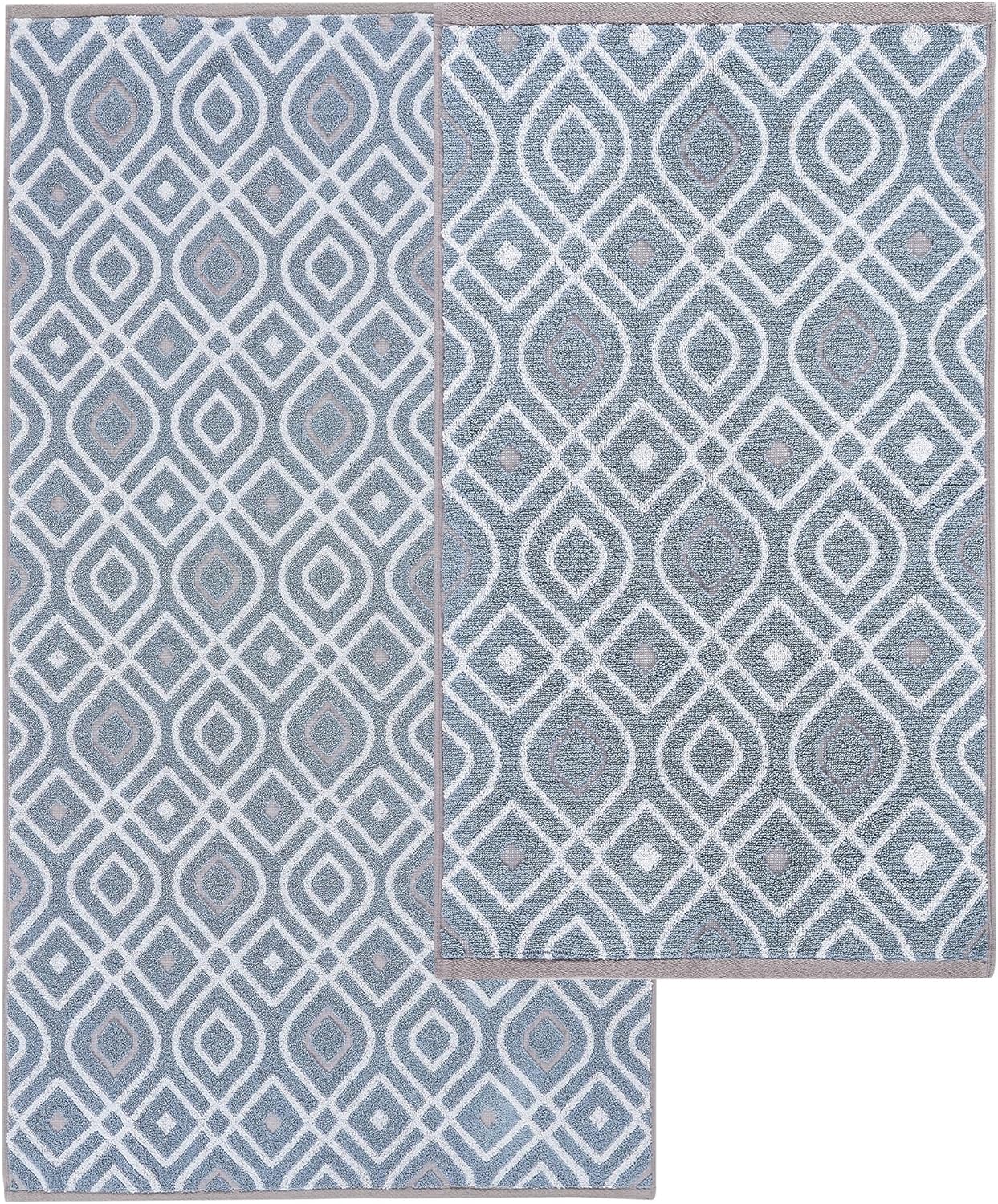 Modern Threads Oxford 6-Piece 100% Cotton Towel Set – Yarn Dyed Jacquard & Solid – Includes 2 Bath Towels, 2 Hand Towels, 2 Washcloths – Absorbent, Quick Dry, Soft & Durable – Blue