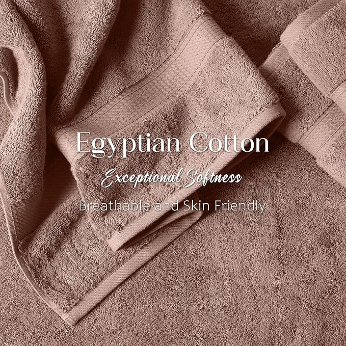 Superior Egyptian Cotton Pile Bath Towels, Ultra Soft Luxury Towel, Thick Plush Essentials, Absorbent Heavyweight, Guest Bath, Hotel, Resort, Spa, Pool, Bathroom, Shower Basics, Set of 2, Muted Mauve